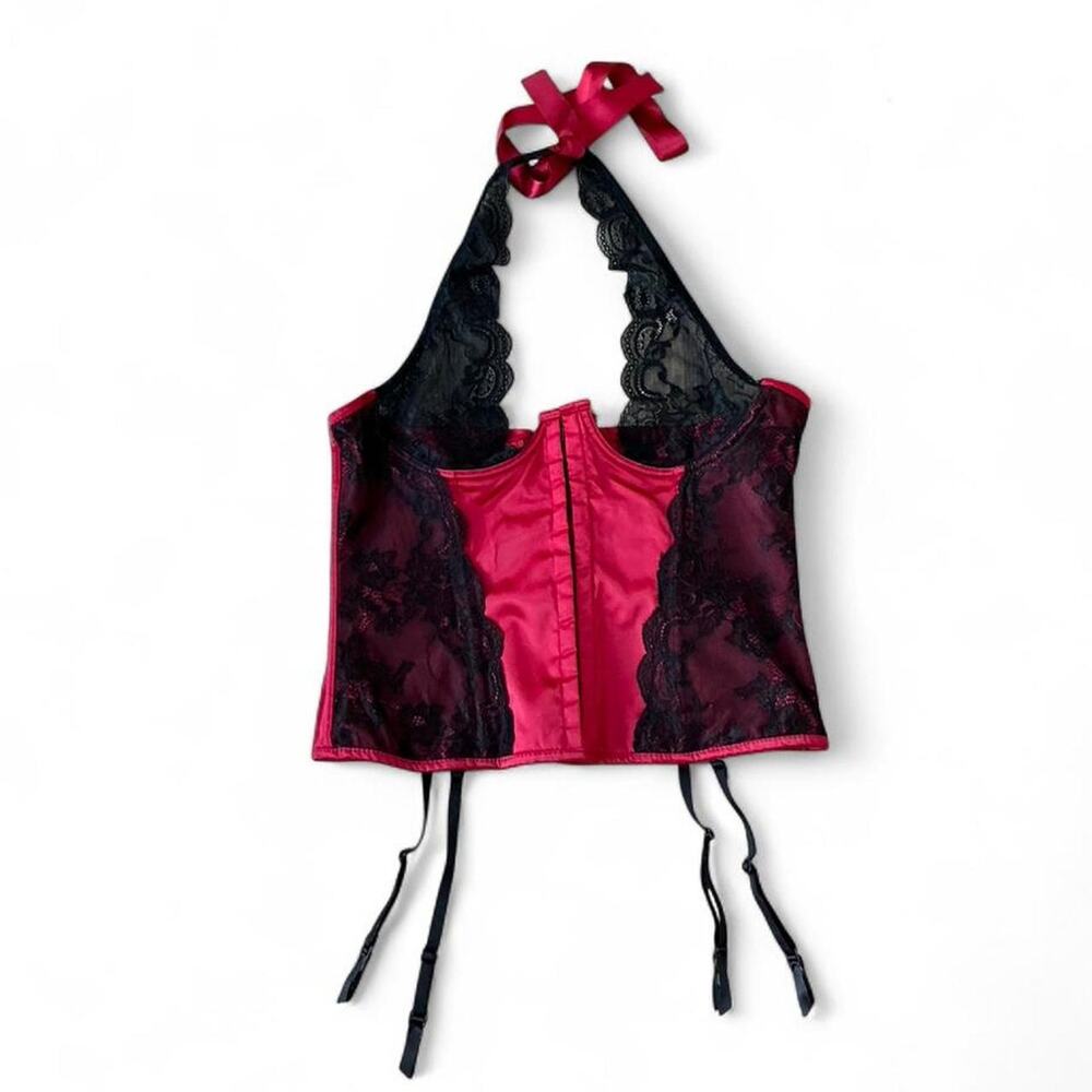 Vintage Dreamgirl Red Lace Corset Halter Top – Size 36 Bust